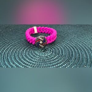 🔥Hot Pink Silicone Braided Bracelet with Multicolor Gemstone Accent Charm